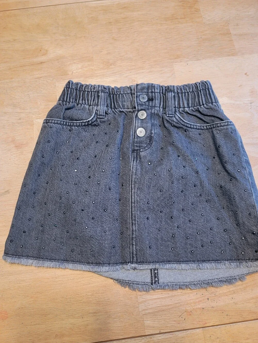 Girls' So Grayish Black Denim Skirt with Black Stud Detail Size 10